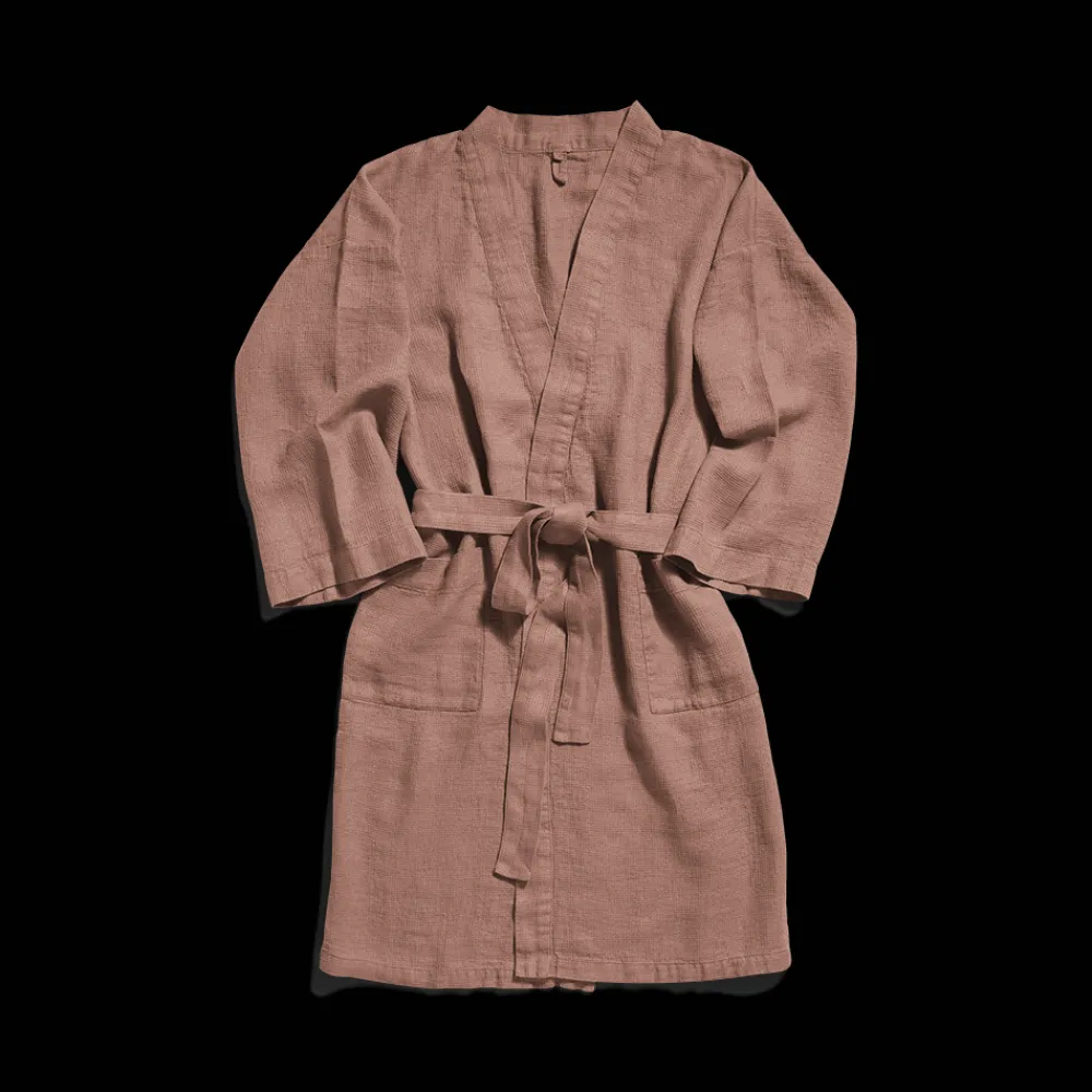 200 LINTEX Peignoir en lin - Nid d'abeille - Rose Argile
