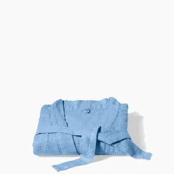 200 LINTEX Peignoir en lin - Nid d'abeille - Bleu Tyrrhénien