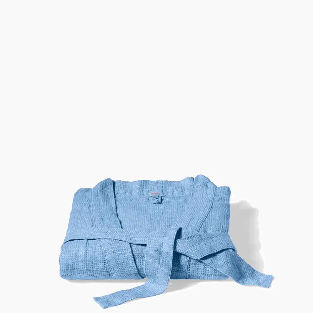 200 LINTEX Peignoir en lin - Nid d'abeille - Bleu Tyrrhénien