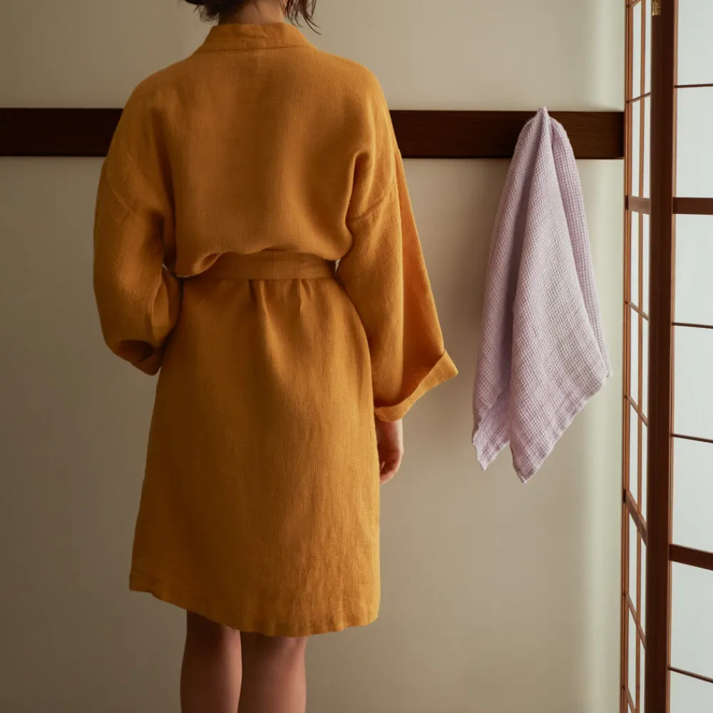 200 LINTEX Peignoir en lin - Nid d'abeille - Jaune Asahi
