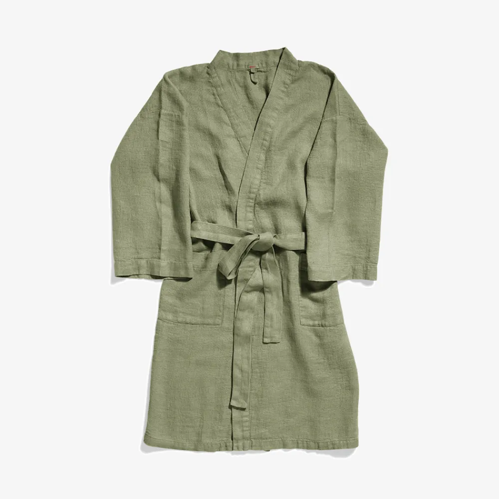 200 LINTEX Peignoir en lin - Nid d'abeille - Vert Komorebi