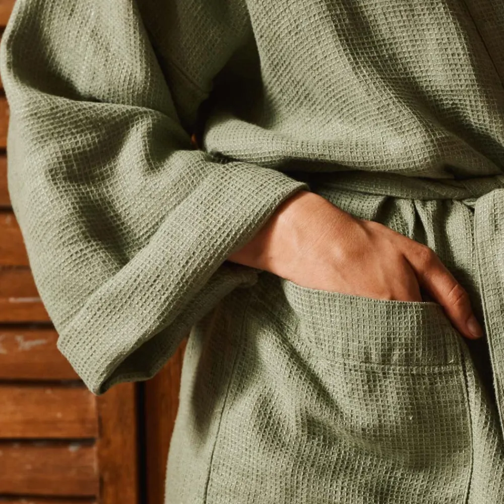 200 LINTEX Peignoir en lin - Nid d'abeille - Vert Komorebi