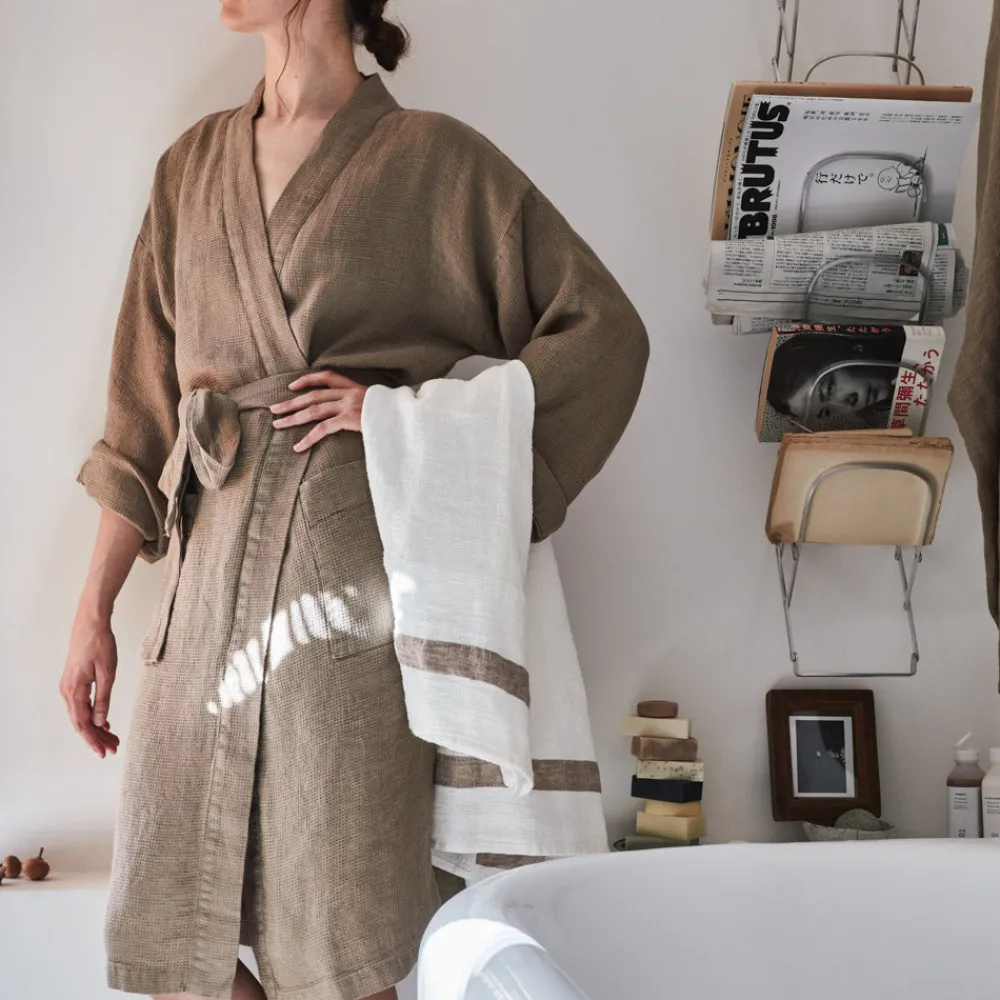200 LINTEX Peignoir en lin - Nid d'abeille - Brun Cha Iro