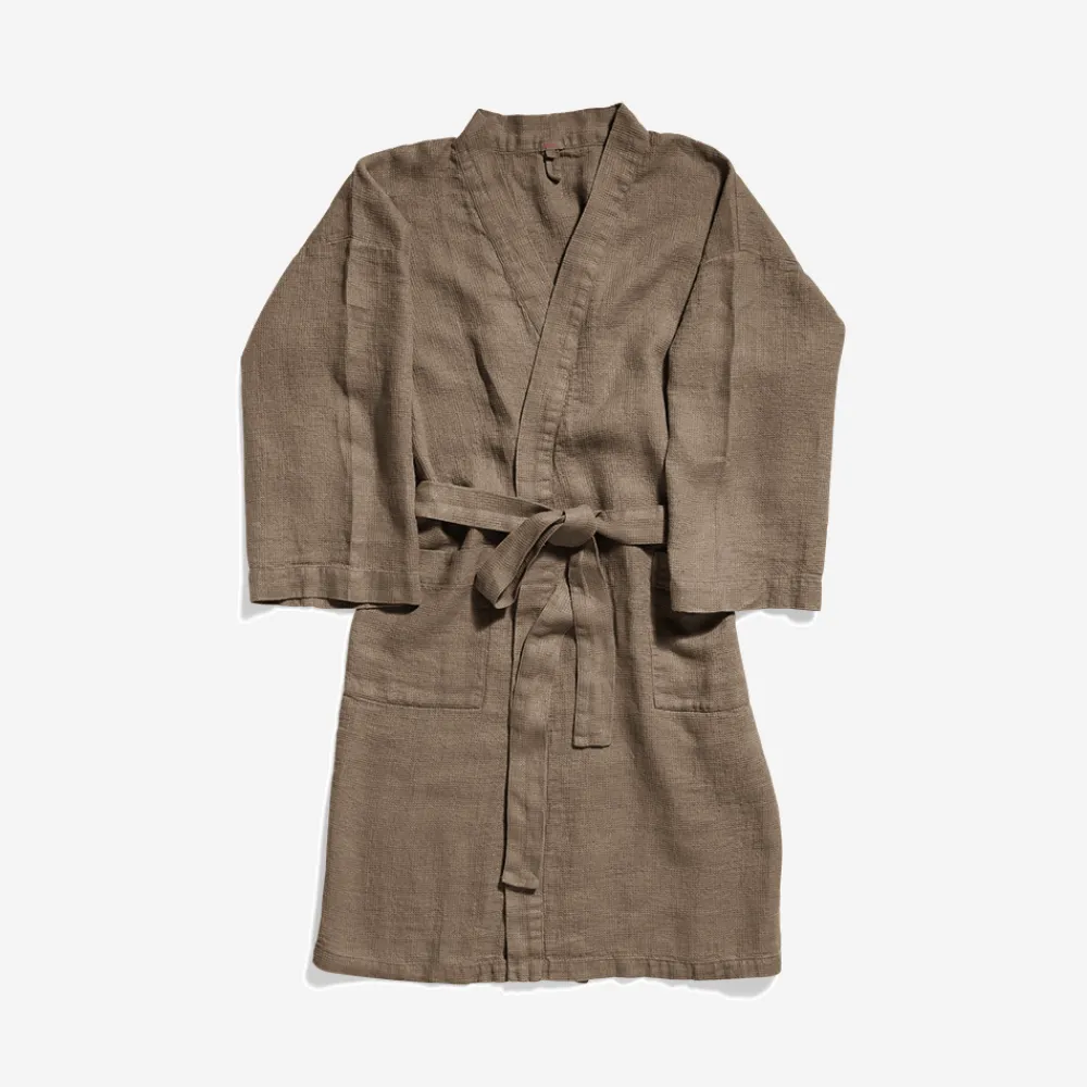 200 LINTEX Peignoir en lin - Nid d'abeille - Brun Cha Iro