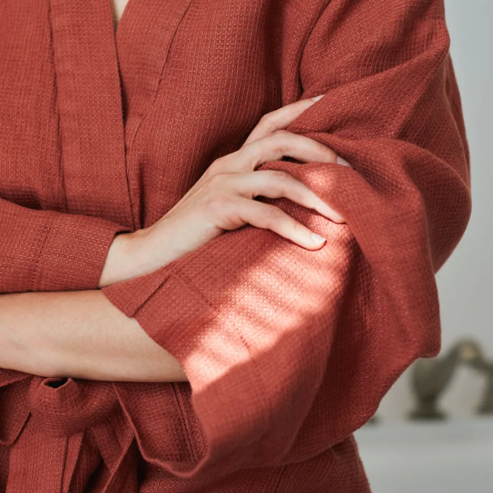 200 LINTEX Peignoir en lin - Nid d'abeille - Rouge Urushi