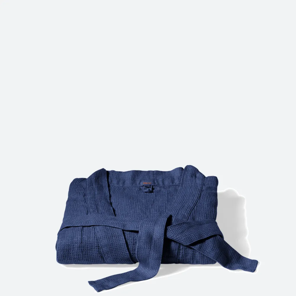 200 LINTEX Peignoir en lin - Nid d'abeille - Bleu Shibori