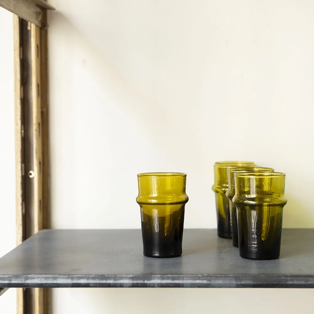1286 HOUSEHOLD HARDWARE Petit verre marocain en verre soufflé - Vert foncé