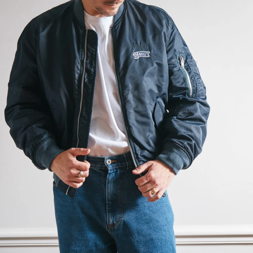 Women Schott x Merci - Bomber Vintage - Marine