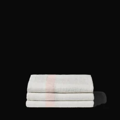 200 LINTEX Serviette de bain en lin - Nid d'abeille - Bande Beige Rosé