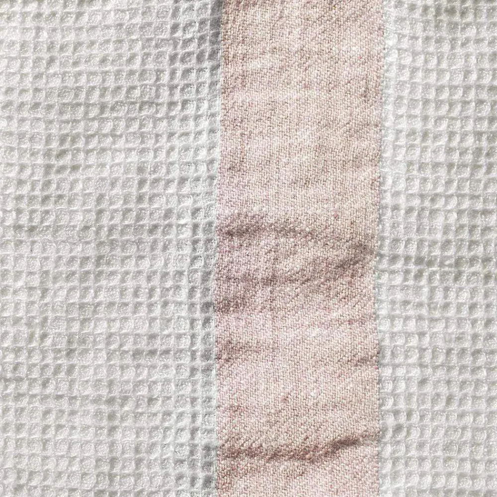 200 LINTEX Serviette de bain en lin - Nid d'abeille - Bande Beige Rosé