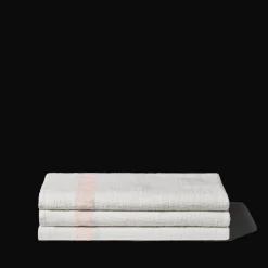 200 LINTEX Serviette de bain en lin - Nid d'abeille - Bande Beige Rosé