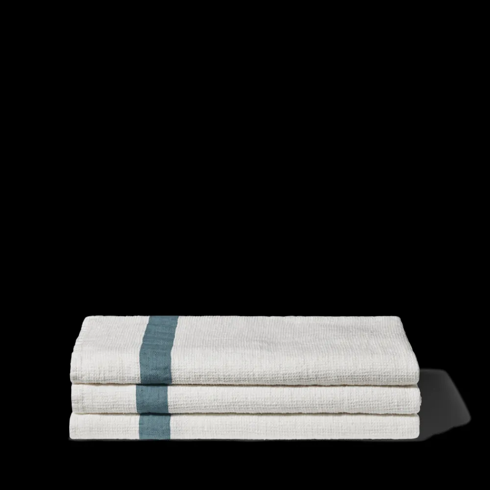 200 LINTEX Serviette de bain en lin - Nid d'abeille - Bande Bleu Pétrole