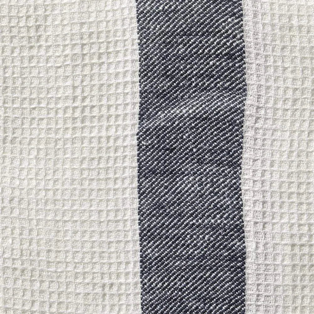 200 LINTEX Serviette de bain en lin - Nid d'abeille - Bande Bleu Encre