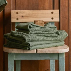 200 LINTEX Serviette de bain en lin - Waffle - Vert d'Anduze