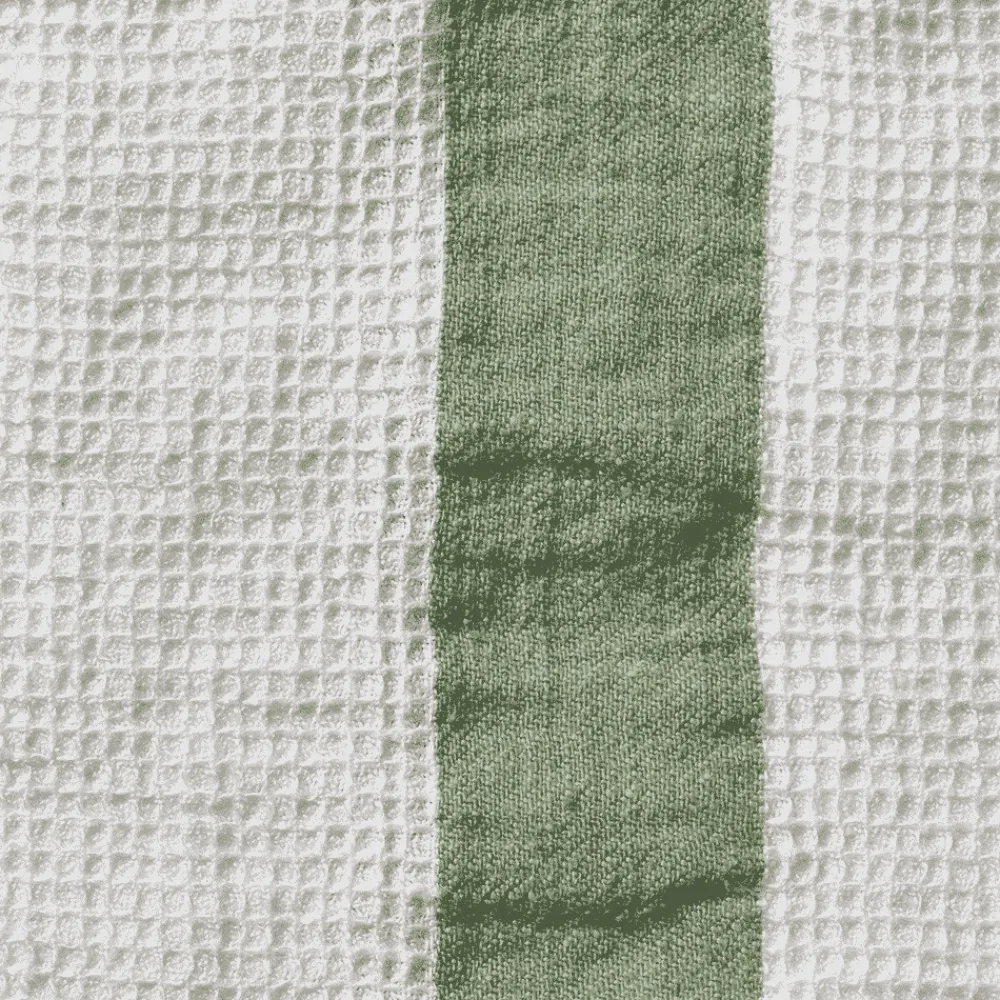 200 LINTEX Serviette de bain en lin - Nid d'abeille - Bande Vert d'Anduze