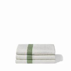 200 LINTEX Serviette de bain en lin - Nid d'abeille - Bande Vert d'Anduze