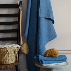 200 LINTEX Serviette de bain en lin - Nid d'abeille - Bleu Paros