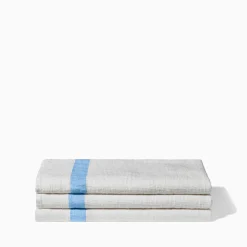 200 LINTEX Serviette de bain en lin - Nid d'abeille - Bande Bleu Tyrrhénien