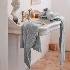 200 LINTEX Serviette de bain en lin - Waffle - Gris Vésuve