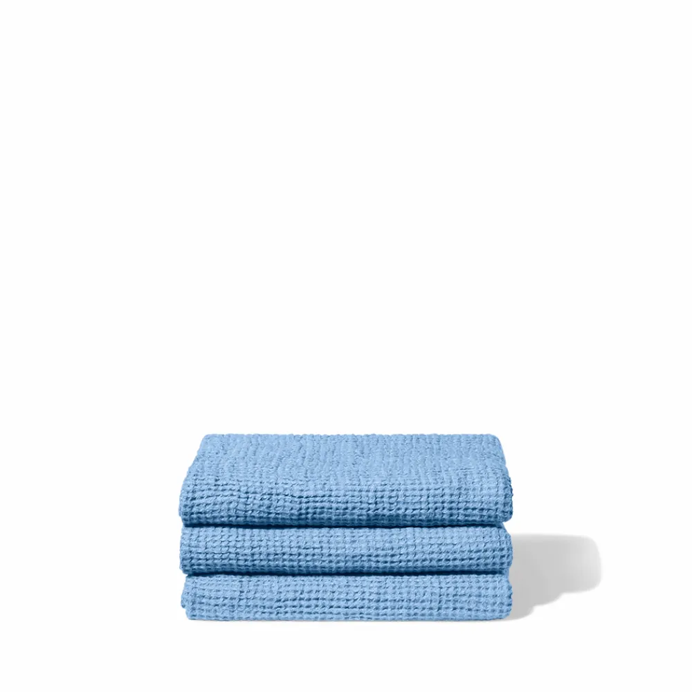 200 LINTEX Serviette de bain en lin - Waffle - Bleu Tyrrhénien