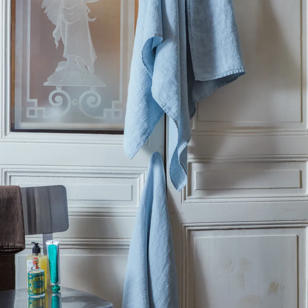 200 LINTEX Serviette de bain en lin - Nid d'abeille - Bleu Tyrrhénien