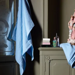 200 LINTEX Serviette de bain en lin - Nid d'abeille - Bleu Tyrrhénien