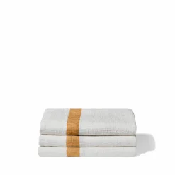 200 LINTEX Serviette de bain en lin - Nid d'abeille - Bande Jaune Asahi