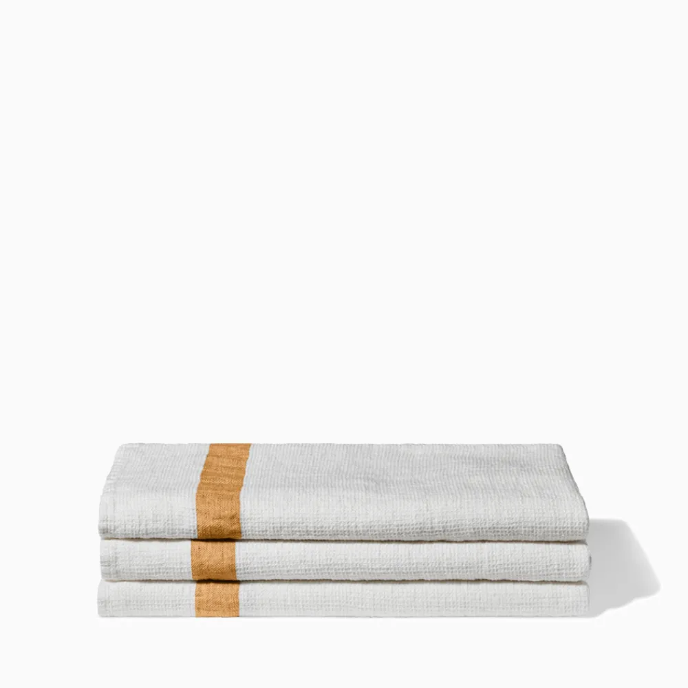 200 LINTEX Serviette de bain en lin - Nid d'abeille - Bande Jaune Asahi