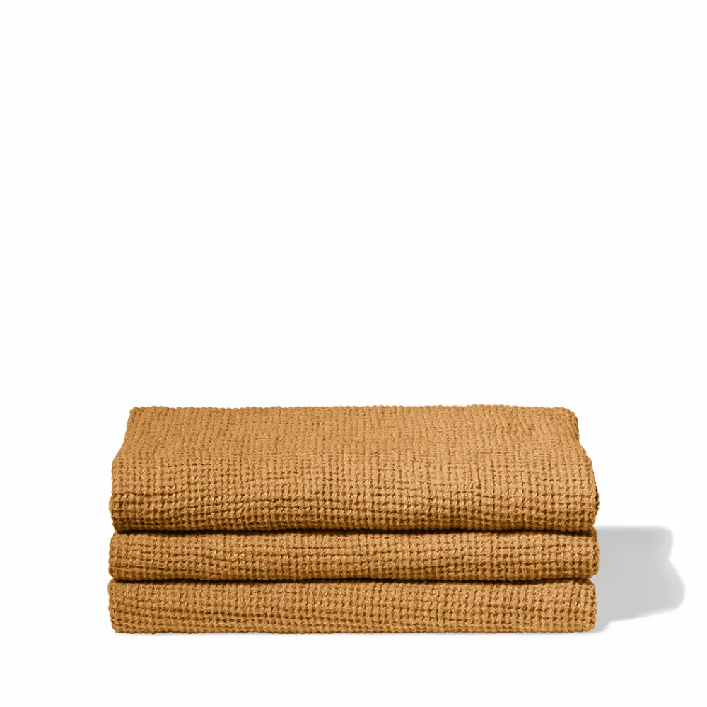 200 LINTEX Serviette de bain en lin - Waffle - Jaune Asahi