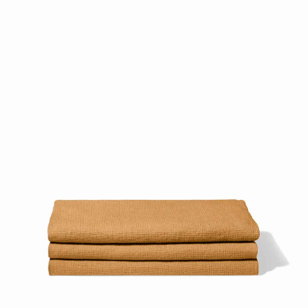 200 LINTEX Serviette de bain en lin - Nid d'abeille - Jaune Asahi