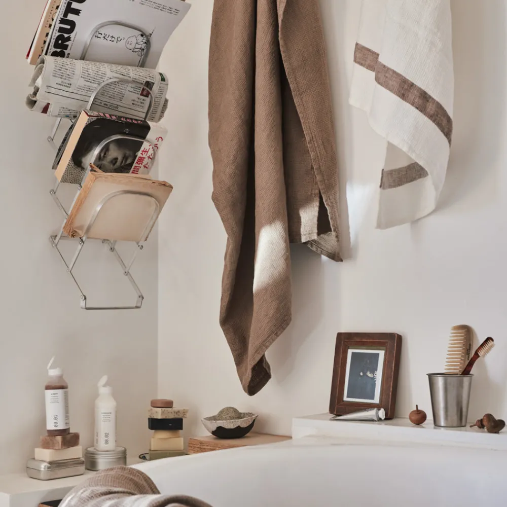 200 LINTEX Serviette de bain en lin - Nid d'abeille - Brun Cha Iro