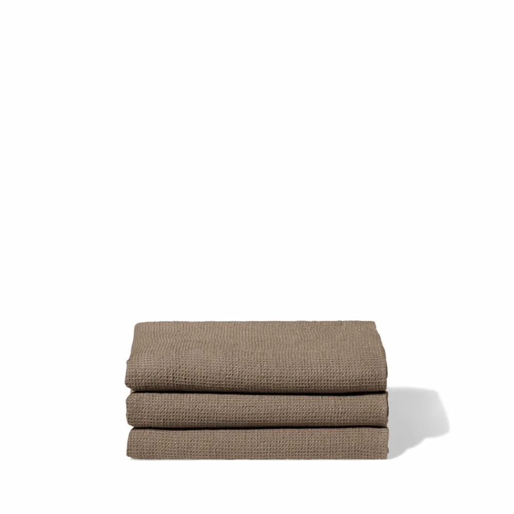 200 LINTEX Serviette de bain en lin - Nid d'abeille - Brun Cha Iro