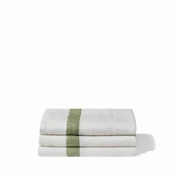 200 LINTEX Serviette de bain en lin - Nid d'abeille - Bande Vert Komorebi