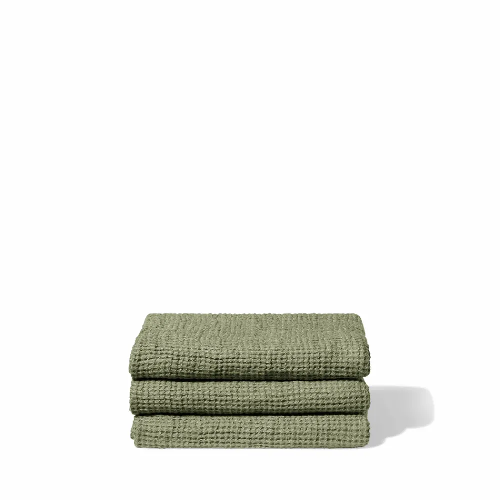 200 LINTEX Serviette de bain en lin - Waffle - Vert Komorebi