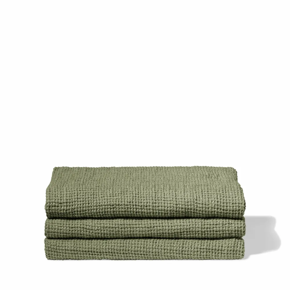 200 LINTEX Serviette de bain en lin - Waffle - Vert Komorebi
