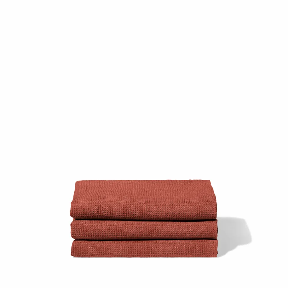 200 LINTEX Serviette de bain en lin - Nid d'abeille - Rouge Urushi