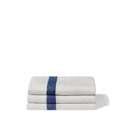 200 LINTEX Serviette de bain en lin - Nid d'abeille - Bande Bleu Shibori