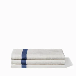 200 LINTEX Serviette de bain en lin - Nid d'abeille - Bande Bleu Shibori