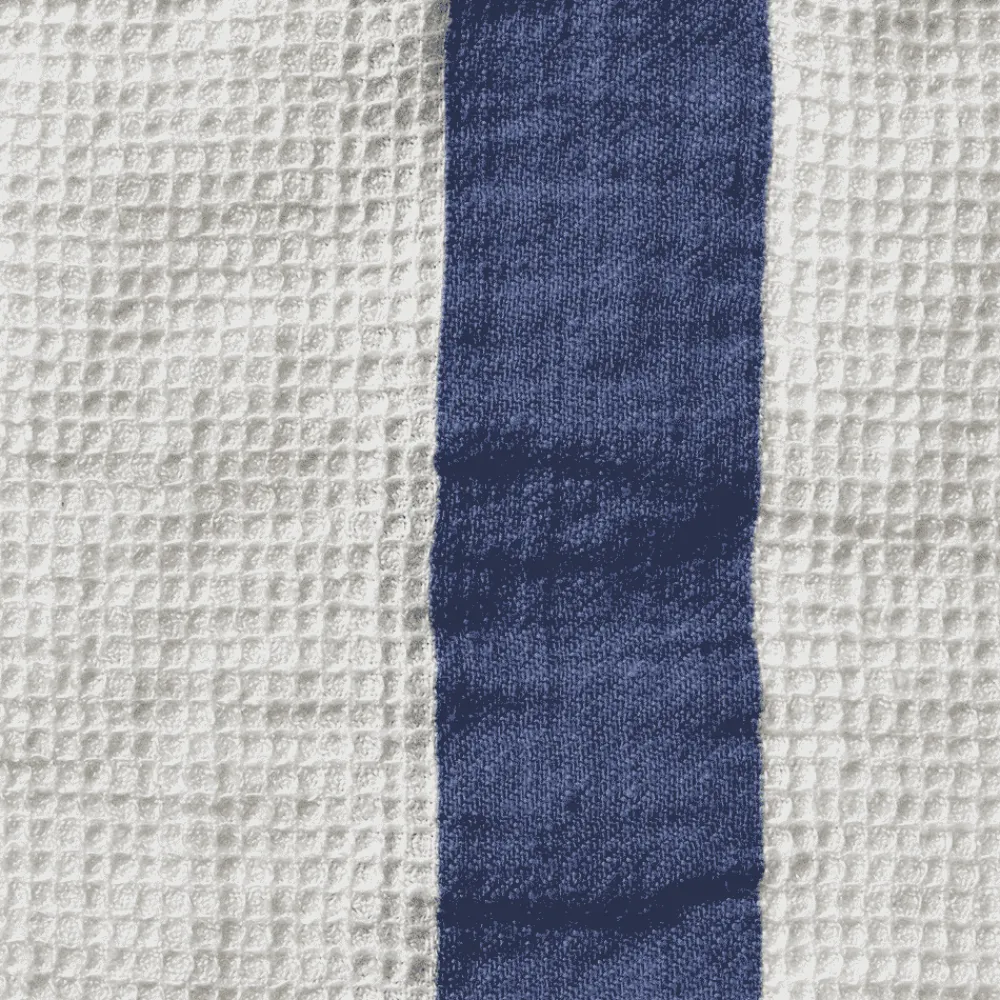 200 LINTEX Serviette de bain en lin - Nid d'abeille - Bande Bleu Shibori