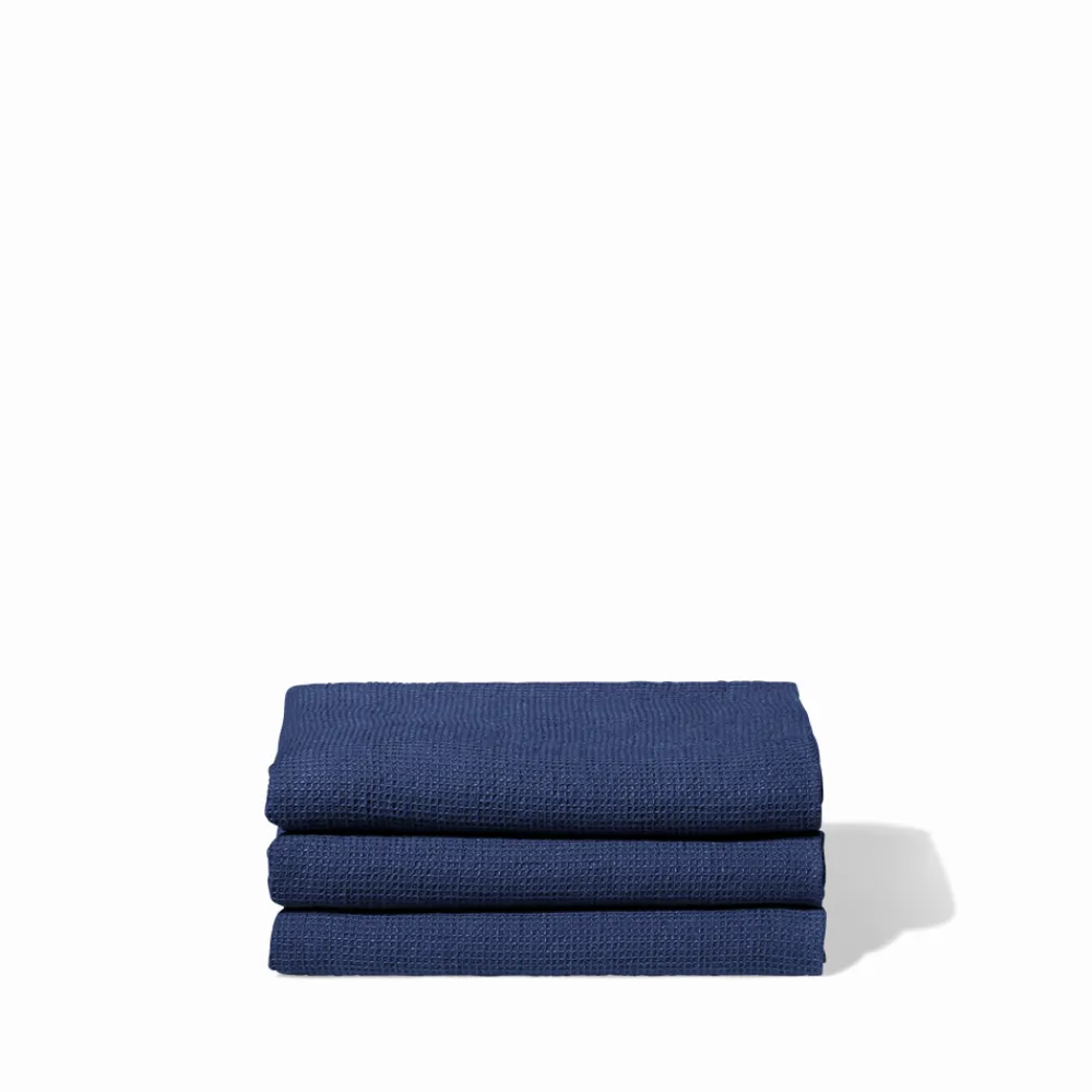 200 LINTEX Serviette de bain en lin - Nid d'abeille - Bleu Shibori