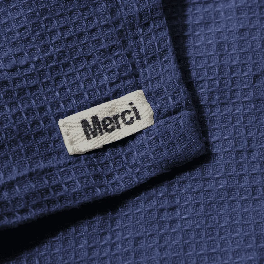 200 LINTEX Serviette de bain en lin - Nid d'abeille - Bleu Shibori