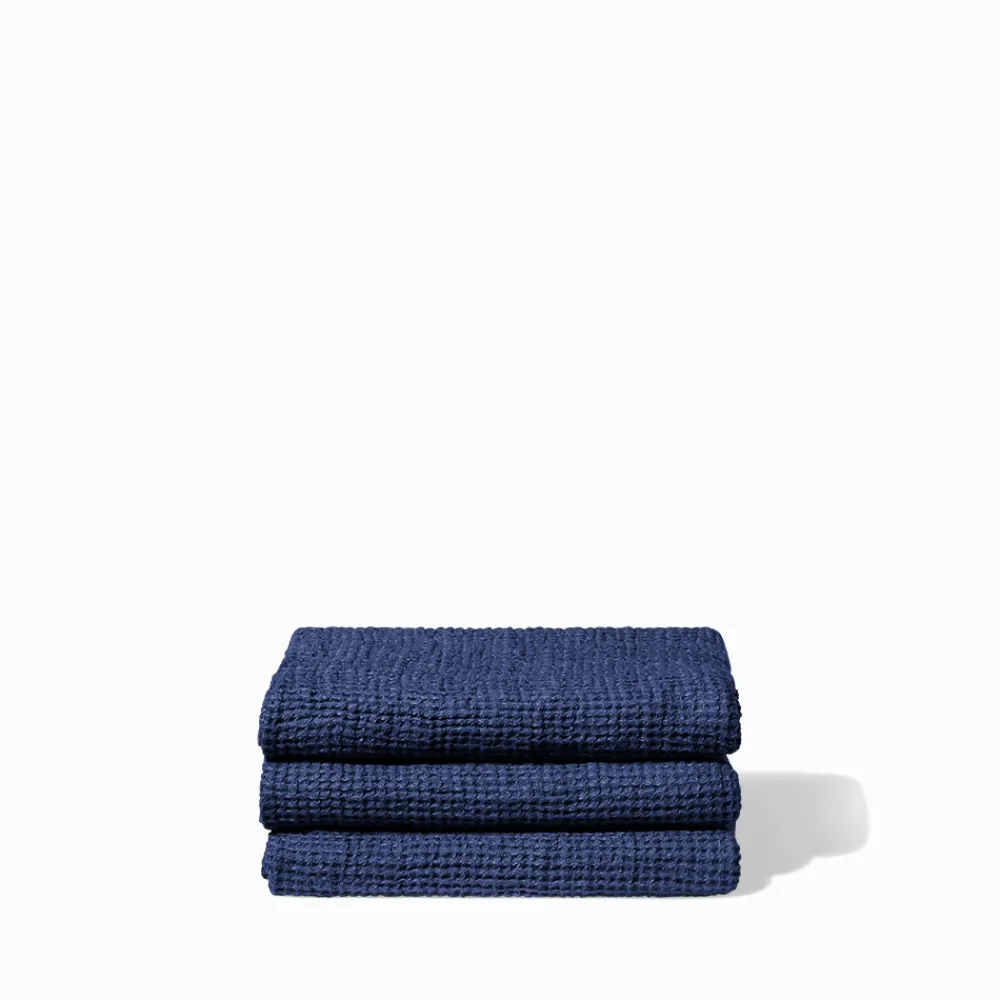 200 LINTEX Serviette de bain en lin - Waffle - Bleu Shibori
