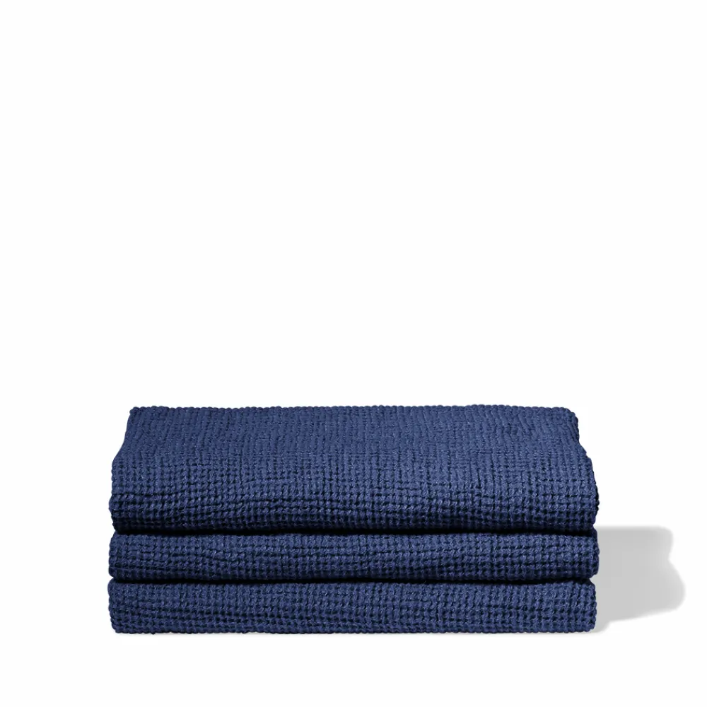 200 LINTEX Serviette de bain en lin - Waffle - Bleu Shibori