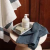 200 LINTEX Serviette de bain invité en lin - Nid d'abeille - Bleu Pétrole