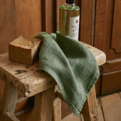 200 LINTEX Serviette de bain invité en lin - Nid d'abeille - Vert d'Anduze