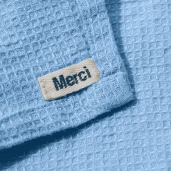200 LINTEX Serviette de bain invité en lin - Nid d'abeille - Bleu Tyrrhénien