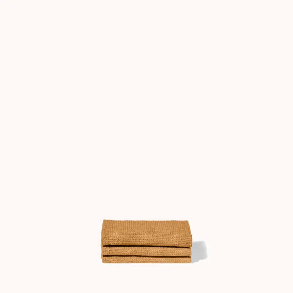 200 LINTEX Serviette de bain invité en lin - Nid d'abeille - Jaune Asahi