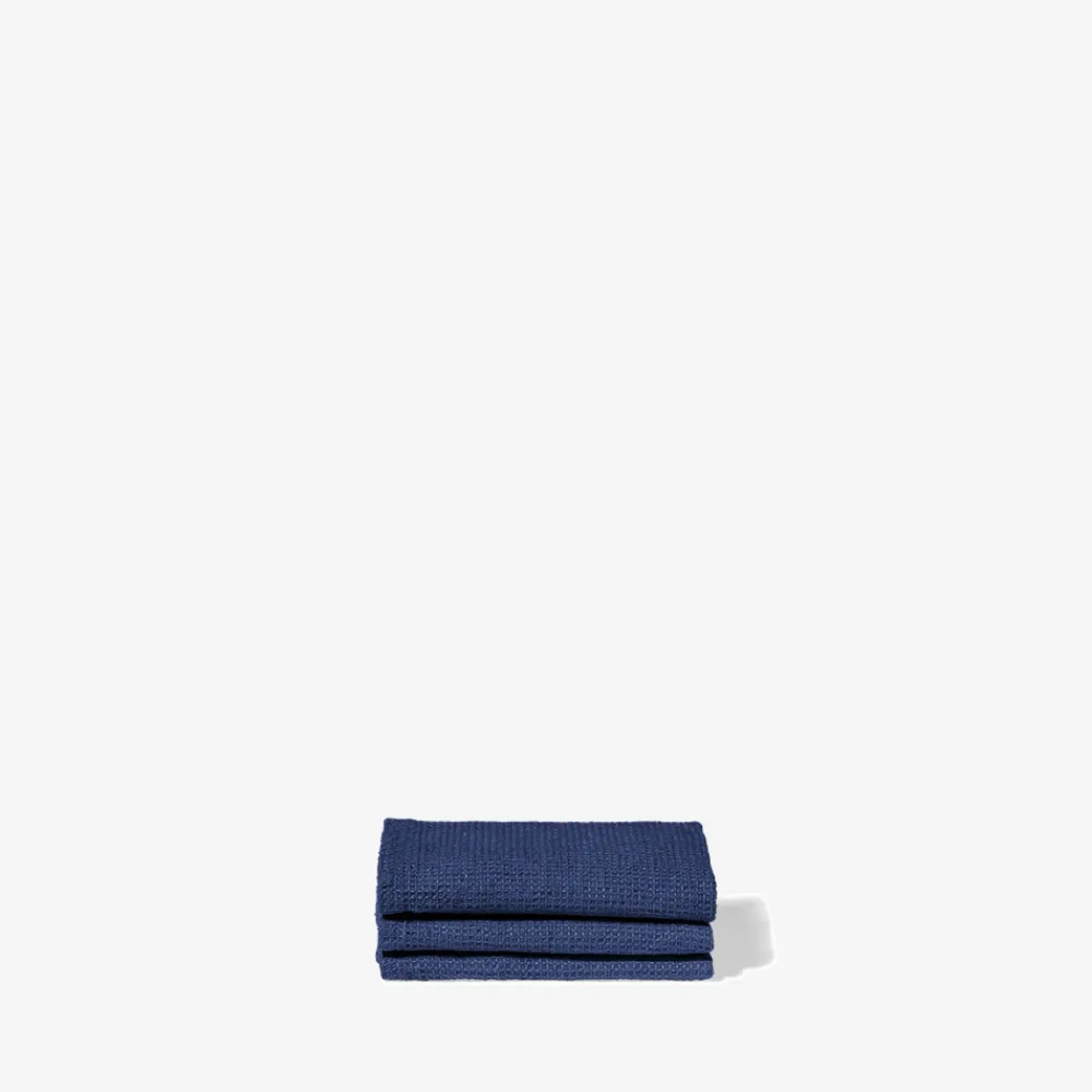 200 LINTEX Serviette de bain invité en lin - Nid d'abeille - Bleu Shibori