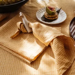 200 LINTEX Serviette de table en lin lavé - Carreaux Jaune Asahi
