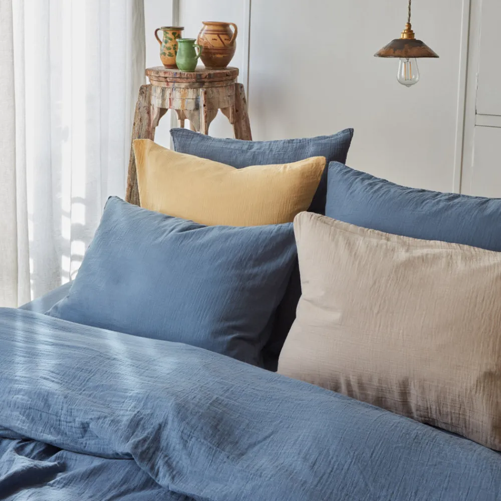 2100 GAZEX Taie d'oreiller en gaze de coton - Bleu Zinc
